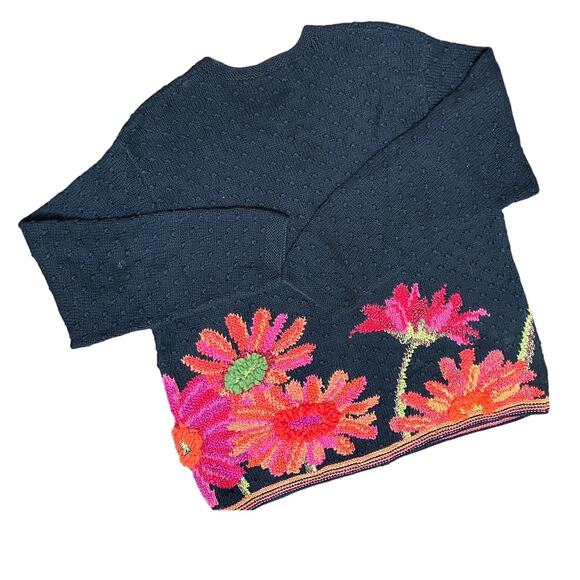 Vintage Susan Bristol Thick Heavy Cottagecore Grannycore Floral 3D Knit Sweater - Picture 2 of 9